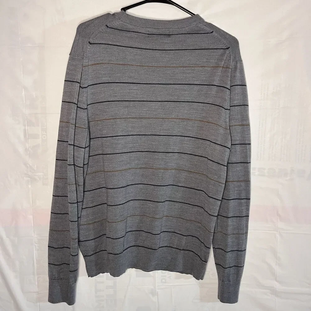 Banana Republic 100% Merino Wool Sweater‎ Men's L Gray Striped Pullover